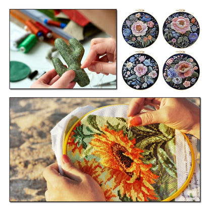 Flower Stamped Cross Stitch Embroidery Kits with Hoop Cloth Color Thread