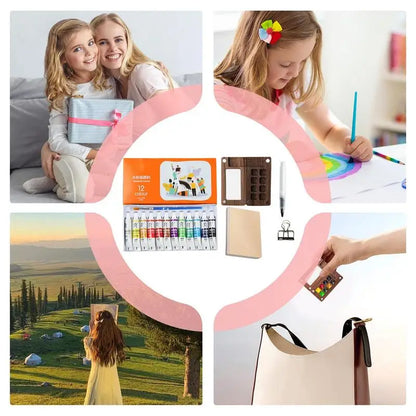 Travel Set Palette Sketch Book Watercolor Paints Pens with Binder Clips