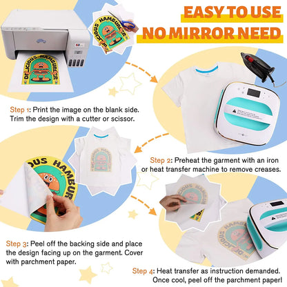 HTVRONT 20Pcs A4 Inkjet Heat Transfer Sublimation Printing Paper 8.5x11in
