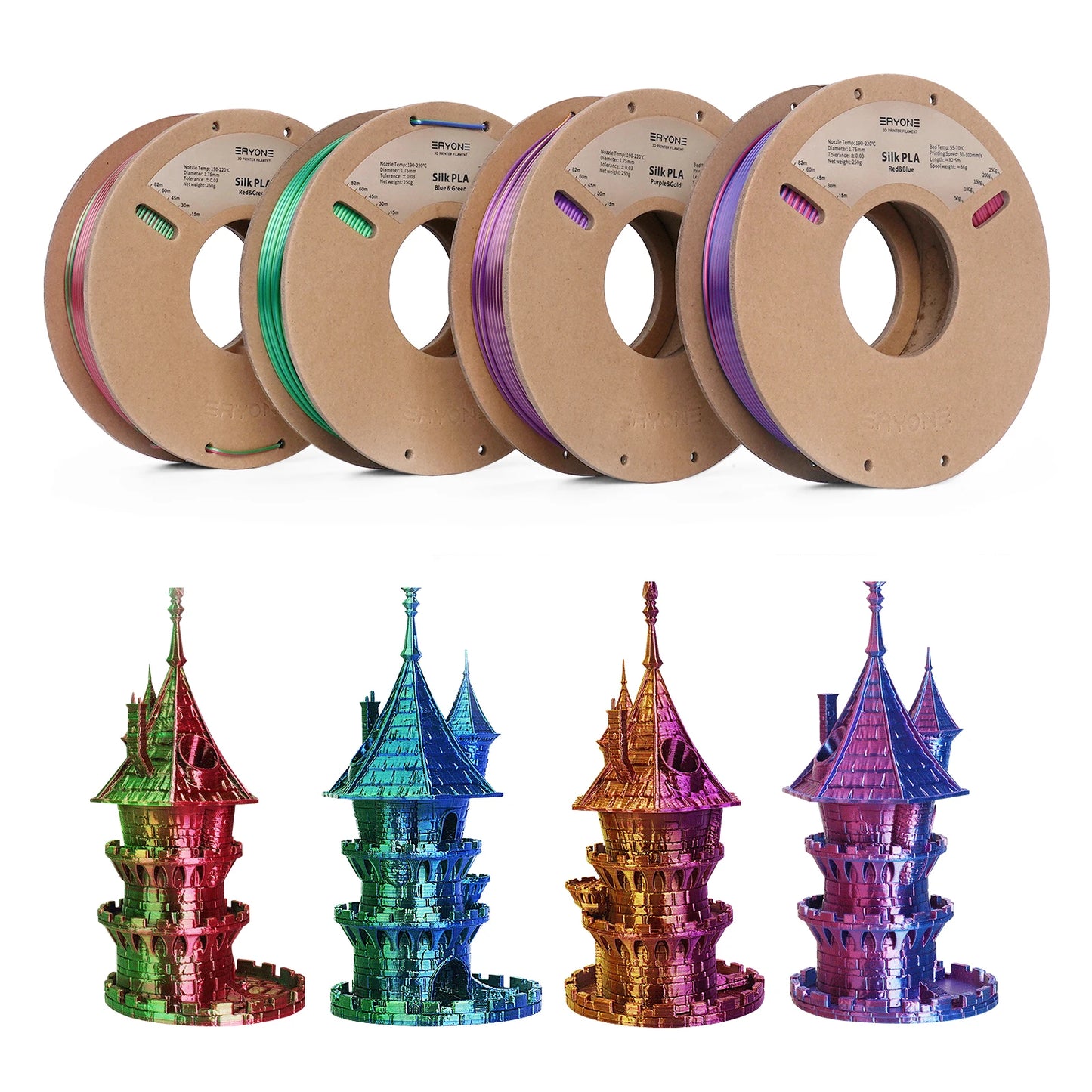 ERYONE PLA Silk Dual Color Premium Filament 3D Print, Diameter:1.75mm, Tolerance:+/-0.03mm,1KG/Spool