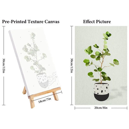 4 Pack Framed Paint by Numbers Kit with Wooden Easel, DIY Green Plant with Frame