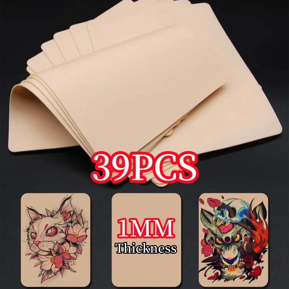 13/26/39 Pcs Silicone Tattoo Practice Skin Double Fake Tattoo Skin Beginner Practice Synthetic Leather