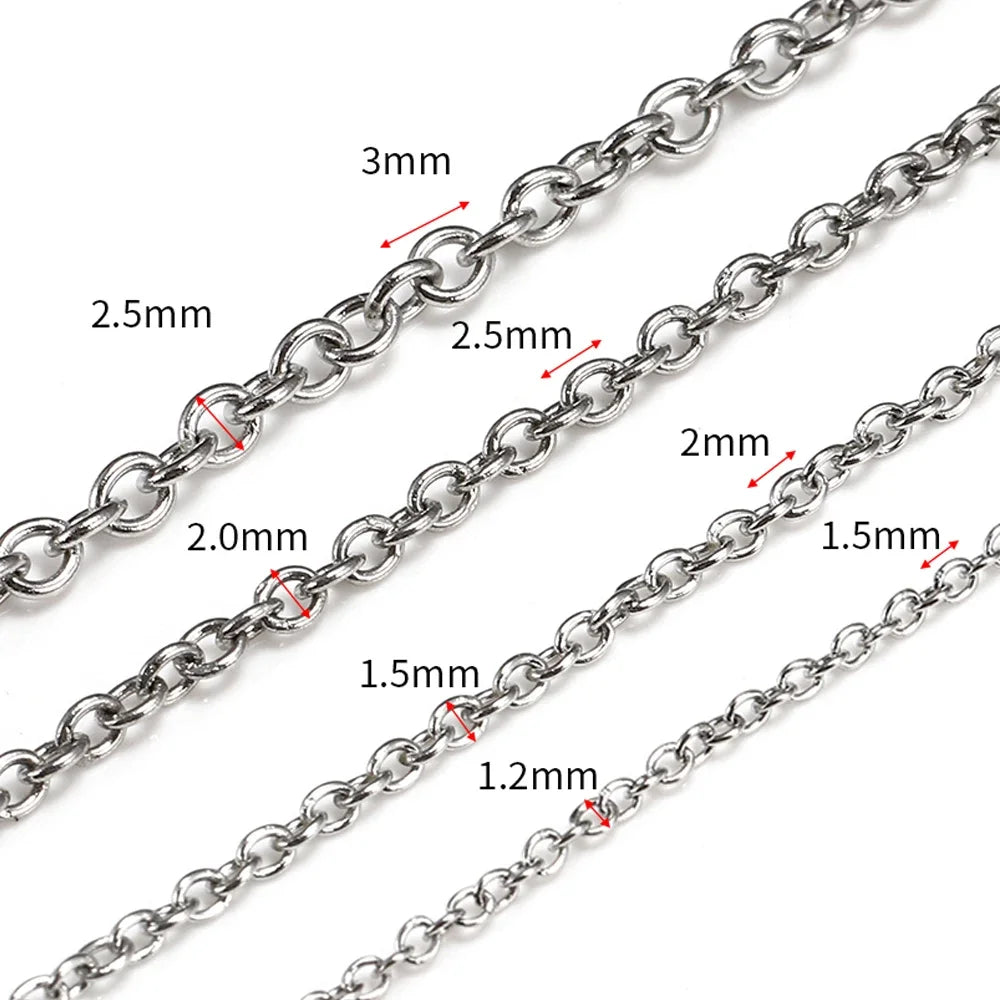 10Meters/roll Stainless Steel O Shape Link Cable Chains Round Cross Chain for Bracelet Necklace Jewelry Making DIY Silver Color