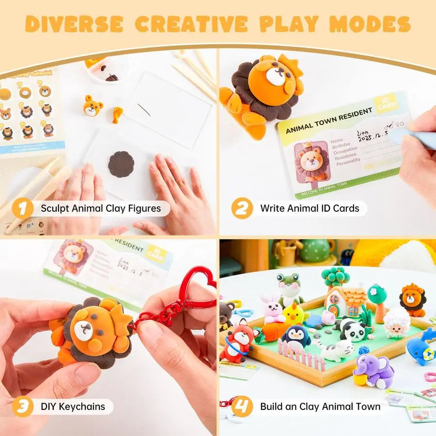 Air Dry Clay for Kids Zoo Town, 55 PCS Modeling Clay Kit with Sculpting Tools and Tutorials, Safe amp NonSticky