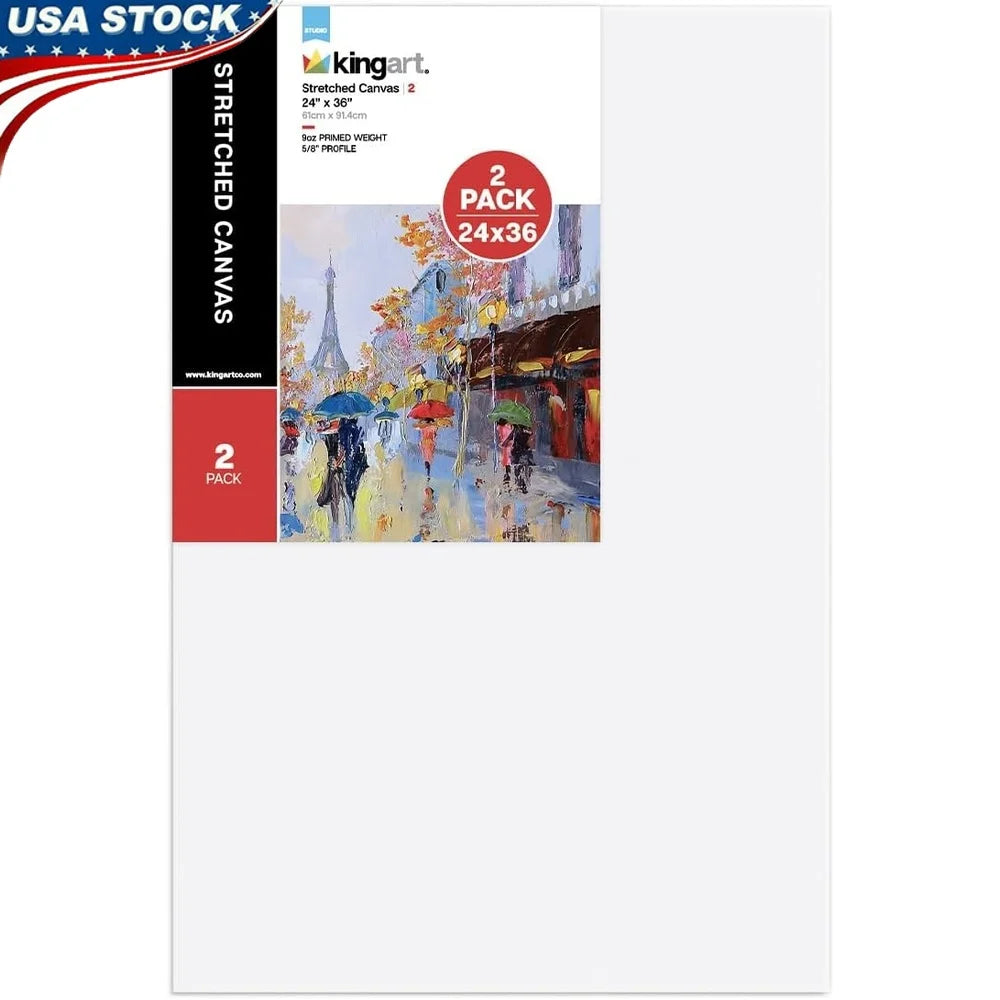 Large White 24x36 Stretched Artist Canvas 2 Pack Gesso Primed 100 Cotton Rectangular