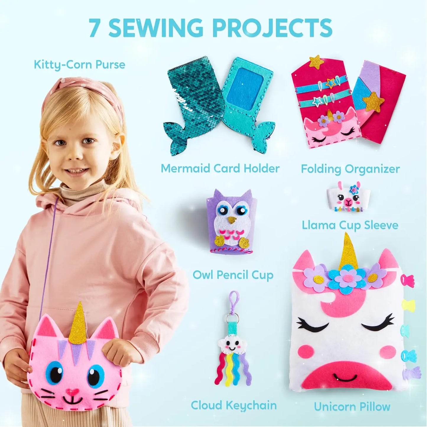 JOYFY 7 Sewing Projects My First Kids Sewing Kit- Easy DIY Arts and Crafts Unicorn and Mermaid