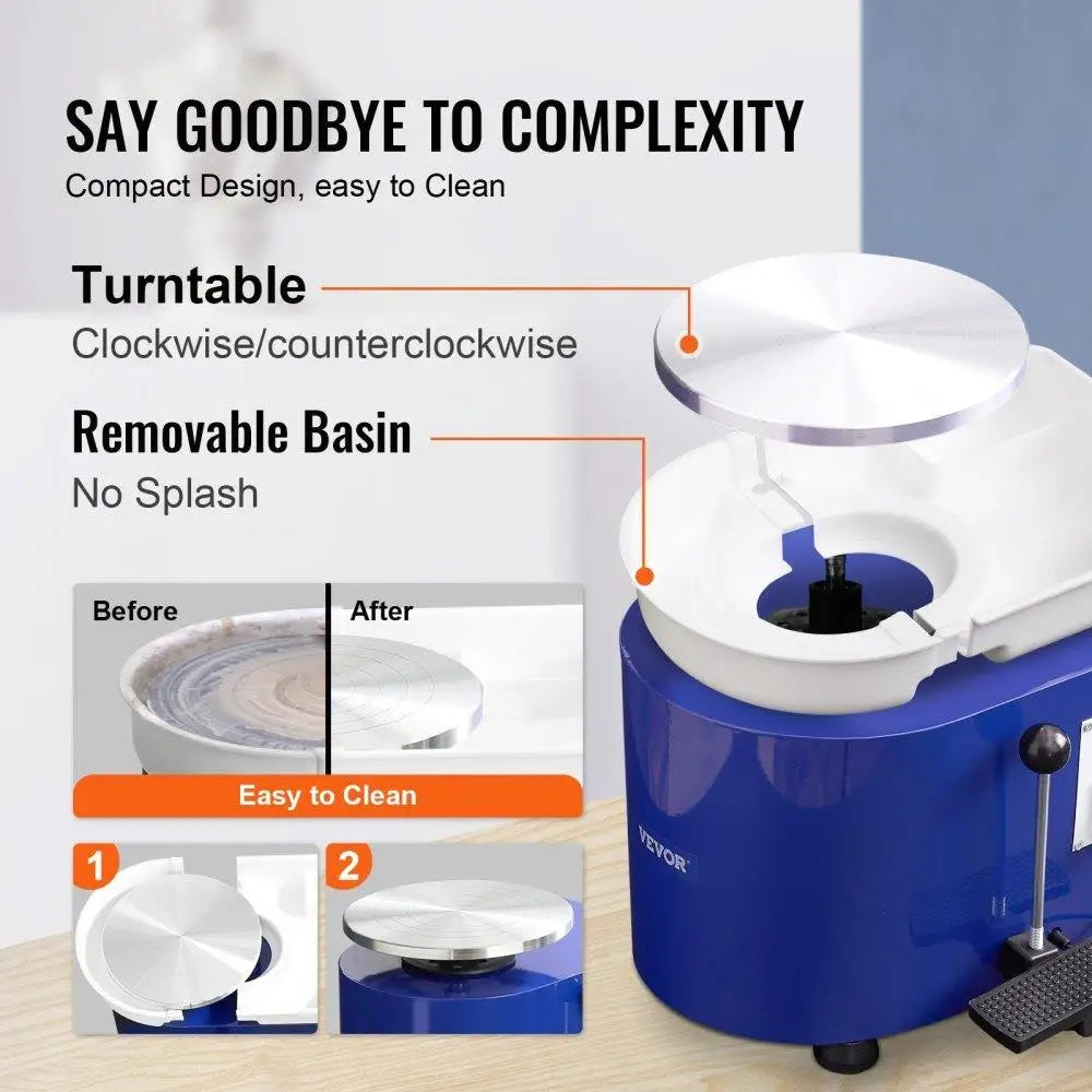 Pottery Wheel for Beginners 350W 11in Clay Forming Machine Adjustable 0-300RPM Speed Handle Pedal Control ABS Detachable