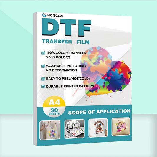 30 Sheets of Dtf Transfer A4 Double-Sided Pet Film Paper Cold/Hot Peeling for DIY Transfer Printing on T-Shirt Fabrics