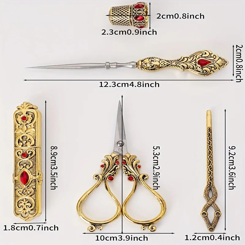 Vintage Style Embroidery Scissors, Complete Sewing Tools, With Sewing Needle Box, Awl, Sewing Thimble, Threader