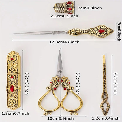 Vintage Style Embroidery Scissors, Complete Sewing Tools, With Sewing Needle Box, Awl, Sewing Thimble, Threader