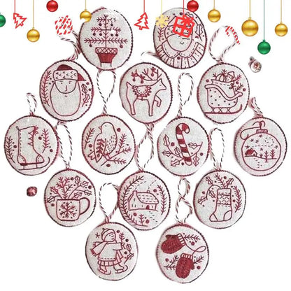 Christmas Embroidery Kits Handmade Stamped Colourful Needlepoint Kit Set Christmas Pendants Circles