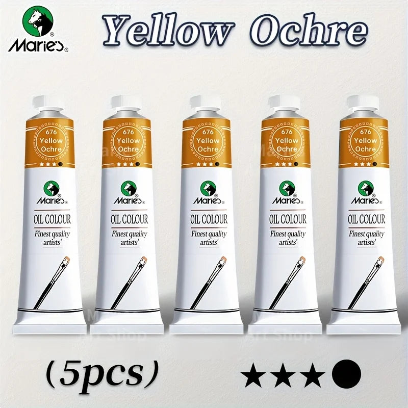 5pcs Marie's Oil Paints Set, 50ml (1.7fl. oz) x 5, Vibrant Colors