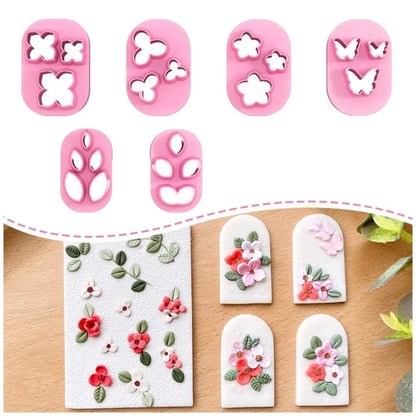 Plant Series and Mini Butterflies Shape Soft Pottery Polymer Mold Bohemian Clay Cutter Handmade Set of Embossed Cutting Mold