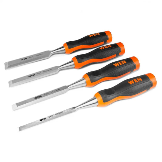 WEN Short Blade Wood Chisel Set with Heat-Treated Carbon Steel Blades, 4 Piece (CH4010)-W
