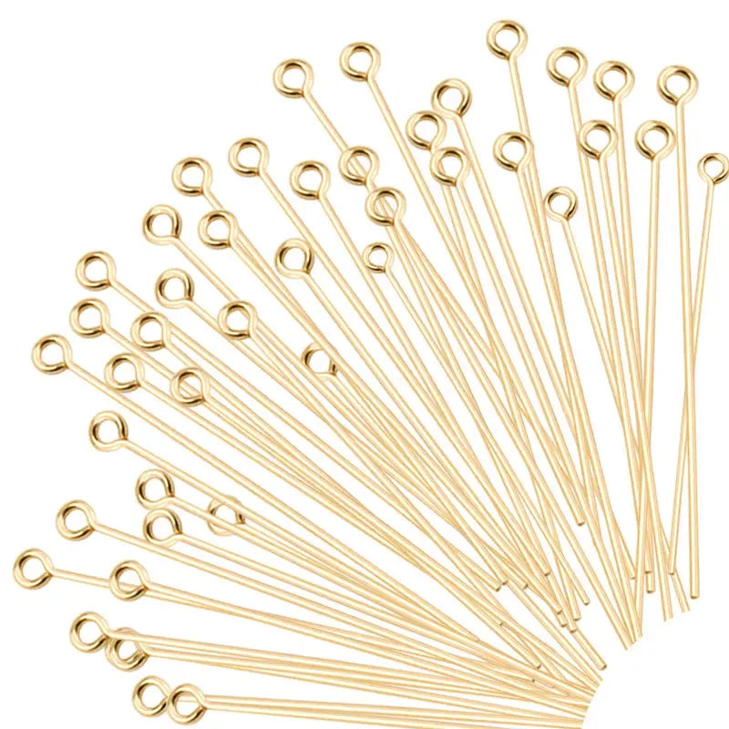 50PCS/100PCS Stainless Steel Eye Head Pins Gold Color Beads Needle Connector