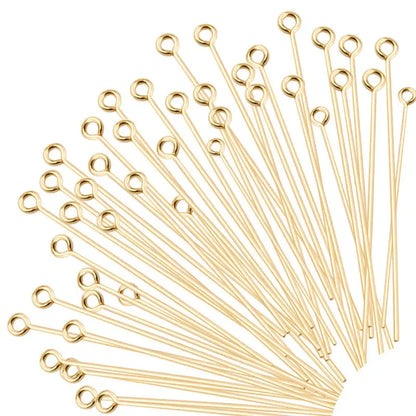 50PCS/100PCS Stainless Steel Eye Head Pins Gold Color Beads Needle Connector