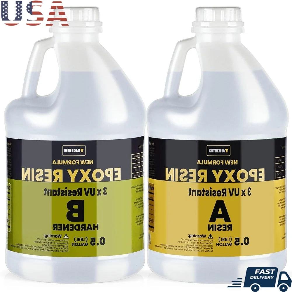 1 Gallon UV Resistant Epoxy Resin Kit No Bubble Crystal Clear DIY Table Tops Jewelry Coasters Casting and Coating Projects