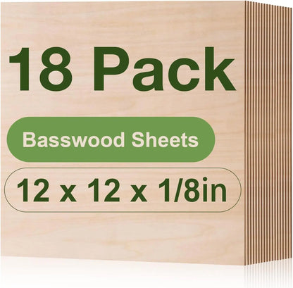 Robotime 12-Pack 3mm Basswood 12 x 12 x 1/8 Inch Craft Wood A/A Grade Sheets Plywood for Laser Cutting