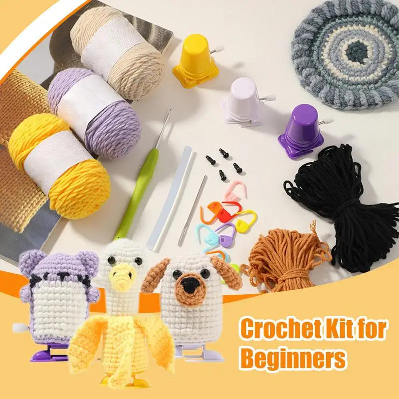 Beginner Crochet Kit Cute Animal Knitting Kit Easy Walking Banana Duck Kitten Puppy Set With Step-by-Step Video