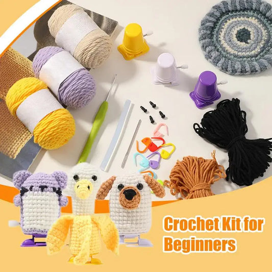 Beginner Crochet Kit Cute Animal Knitting Kit Easy Walking Banana Duck Kitten Puppy Set With Step-by-Step Video