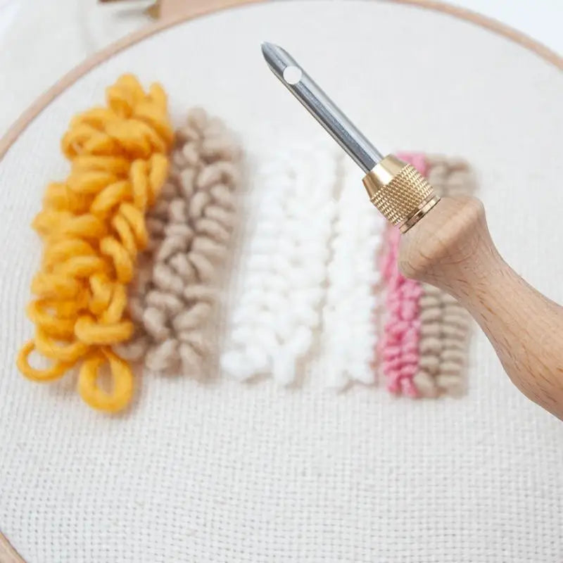 Wooden Embroidery Punch Needle Adjustable Knitting Pen Punch Pen with Wooden Handle