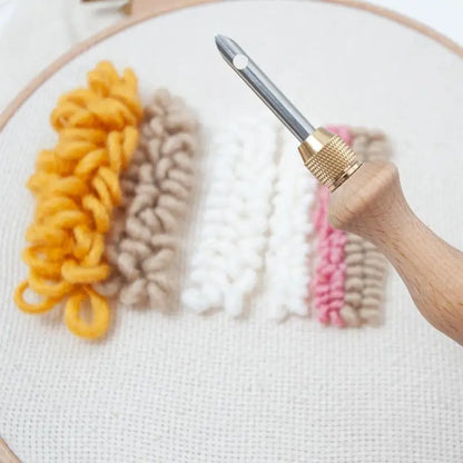 Wooden Embroidery Punch Needle Adjustable Knitting Pen Punch Pen with Wooden Handle
