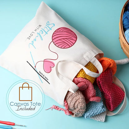 Crochet Craft Kit Beginners Premium Yarn Bundle with 15 Colors 75 Yards Each 21 Hooks Accessories Organizer Tote Bag