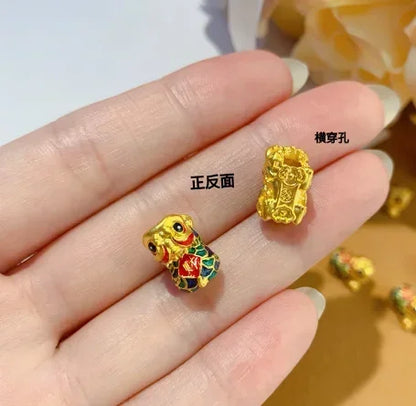 24k pure gold lion charms 999 real gold enamel colorful charms fine dance charms