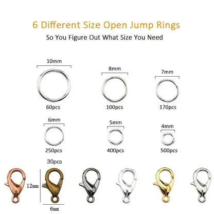 Zinc Alloy Open Jump Rings Lobster Clasps Bracelet Necklace Chain Accessories Kits