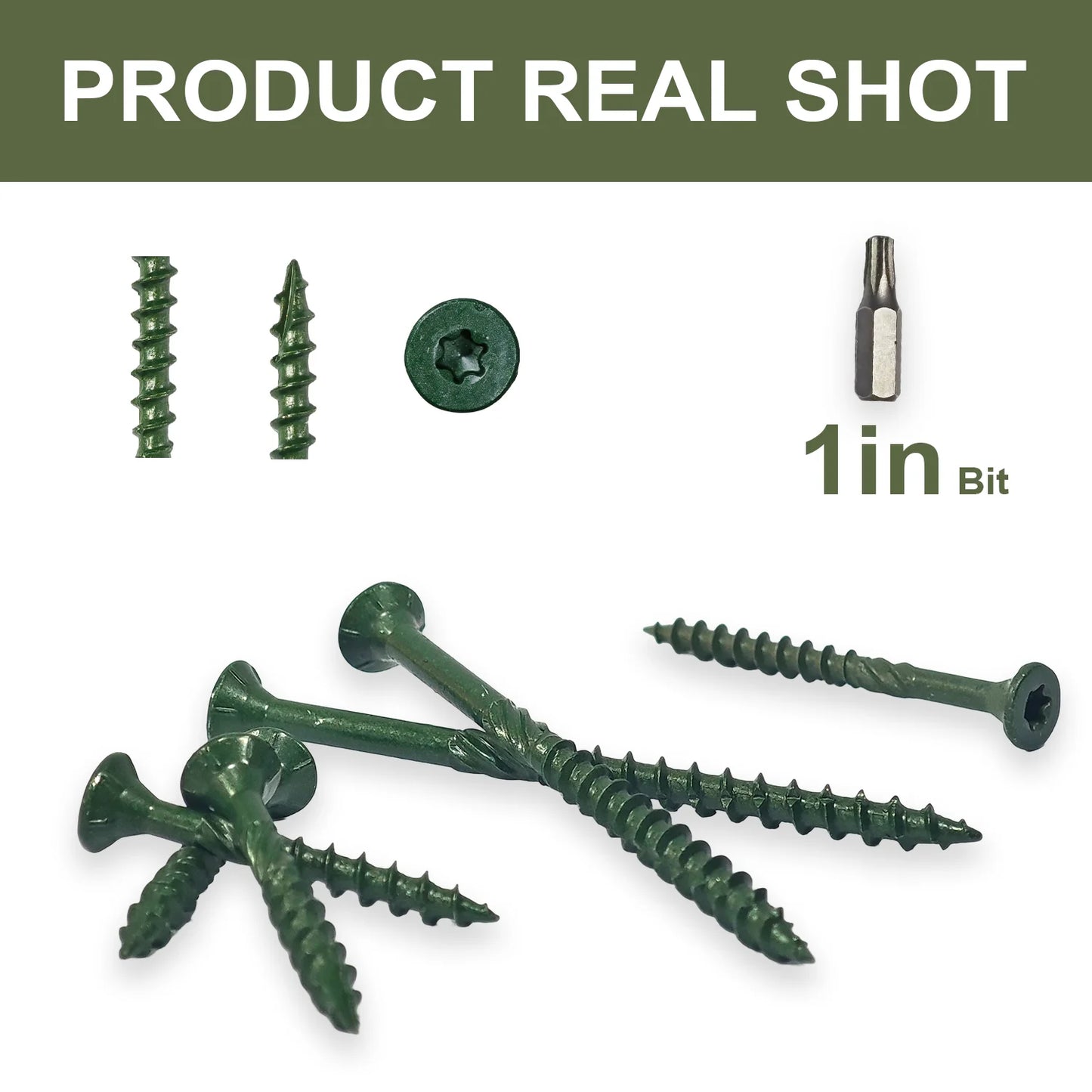 Deck Wood Screws Carbon Steel Green Anti Rust Coating TORX Star Drive Threaded - Free T25  (3 Sizes: #10x3", 8x1.5", 8x2" )