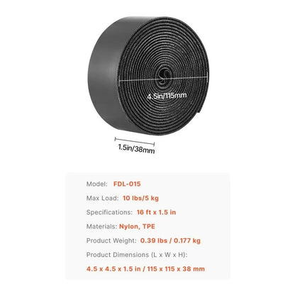 16FT 1.5IN NYLON HOOK AND TAPE SELF ADhesive STRIP ROLL BLACK