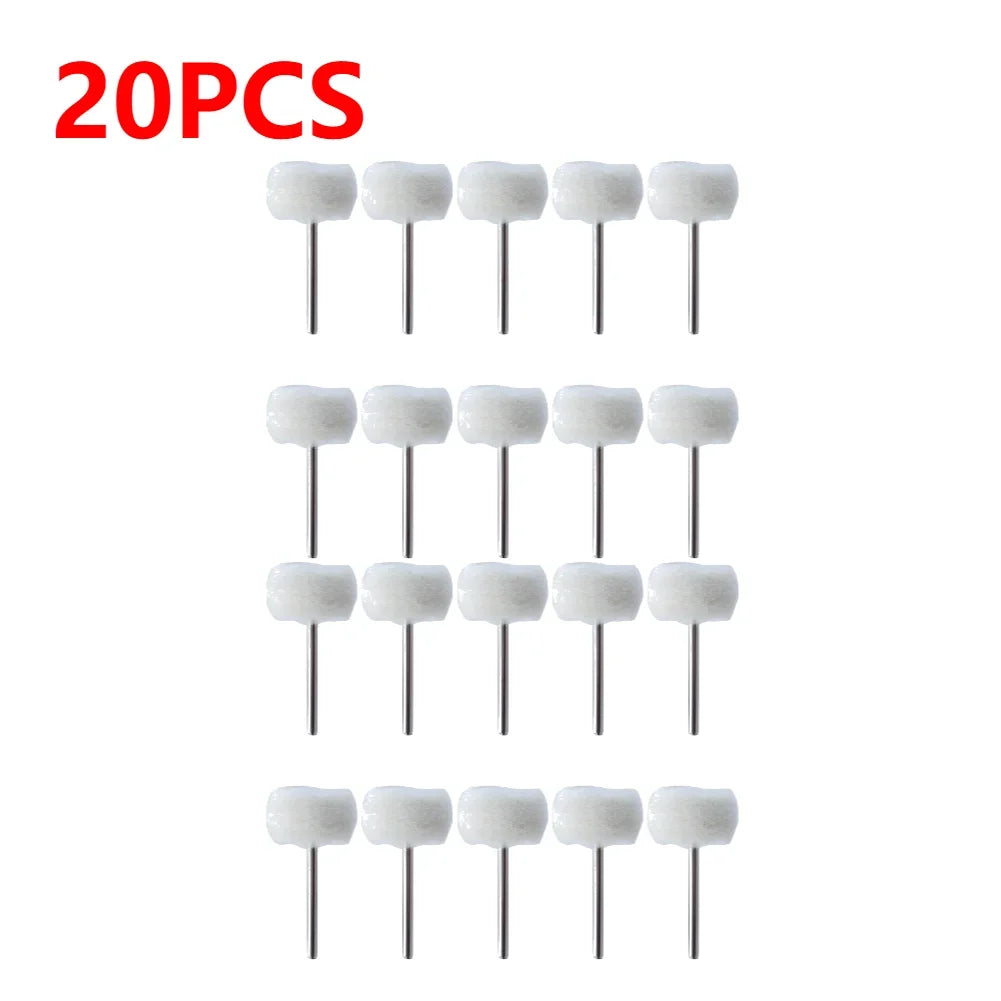 1-20PCS Wool Felt Grinding Sanding Head Polishing Wheel Tool Combination Set About 3mm Shank Dremel Dril for Jewelry/Gold