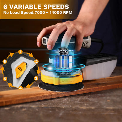 DEKO 300W Orbital Sander Sanding 14000RPM 16 Pieces Sandpaper 125 mm Pad Dust Collector