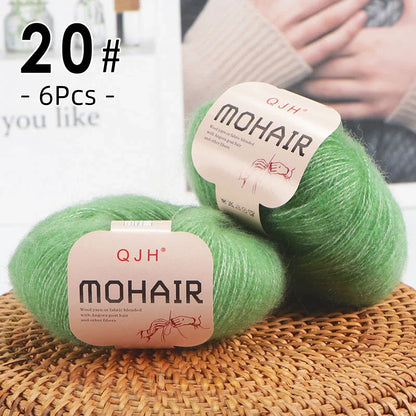 6pcs Soft Mohair Yarn Knitting Angora Yarn for DIY Knitting, Fluffy Lace for Sweater, Scarf, Shawl,25g/pcs