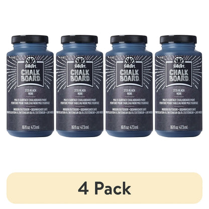 (4 pack) FolkArt Multi-Surface Chalk Paint, Matte Finish, Black, 16 fl oz