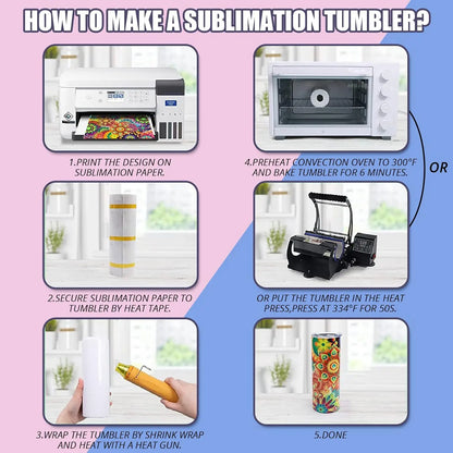 HTVRONT 8pcs Stainless 20 OZ Sublimation Tumblers Skinny Straight Blank DIY Mugs Cups with Sublimation Papers