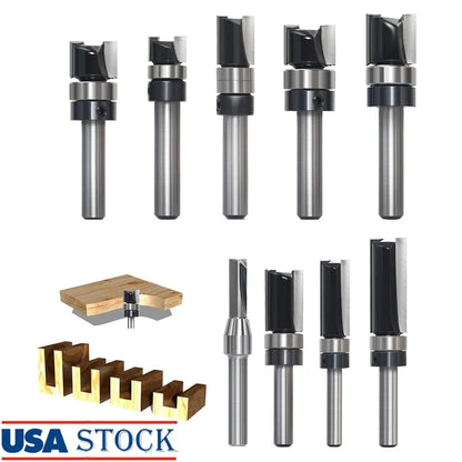 9pcs Carbide Tipped Flush Trim Router Bit Set 1/4 Shank Pattern Wood Cutting Tools Smooth Precision CNC Router Use