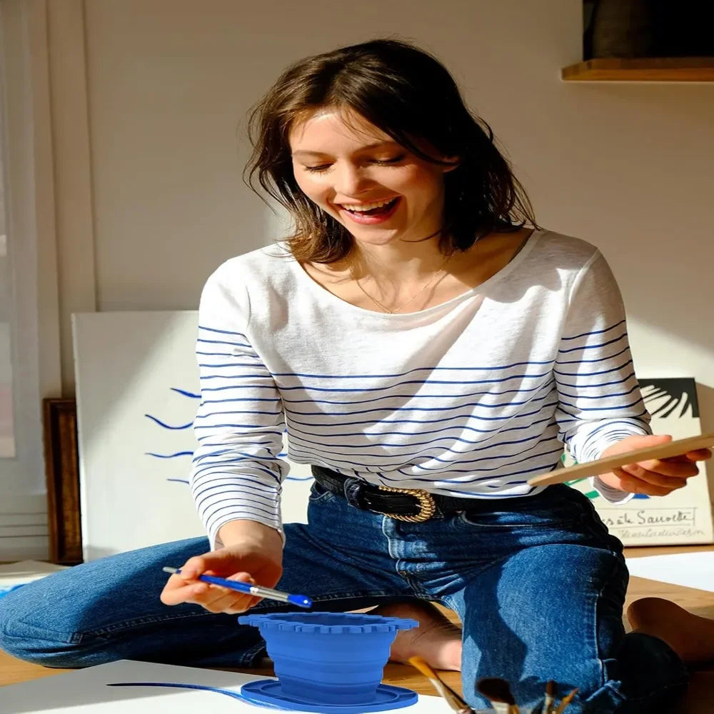 Paint brush cleaning rinse cup, foldable brush holder, watercolor and water-based media