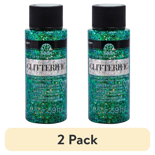 (2 pack) FolkArt Glitterific Acrylic Craft Paint, Glitter Finish, Evergreen, 2 fl oz