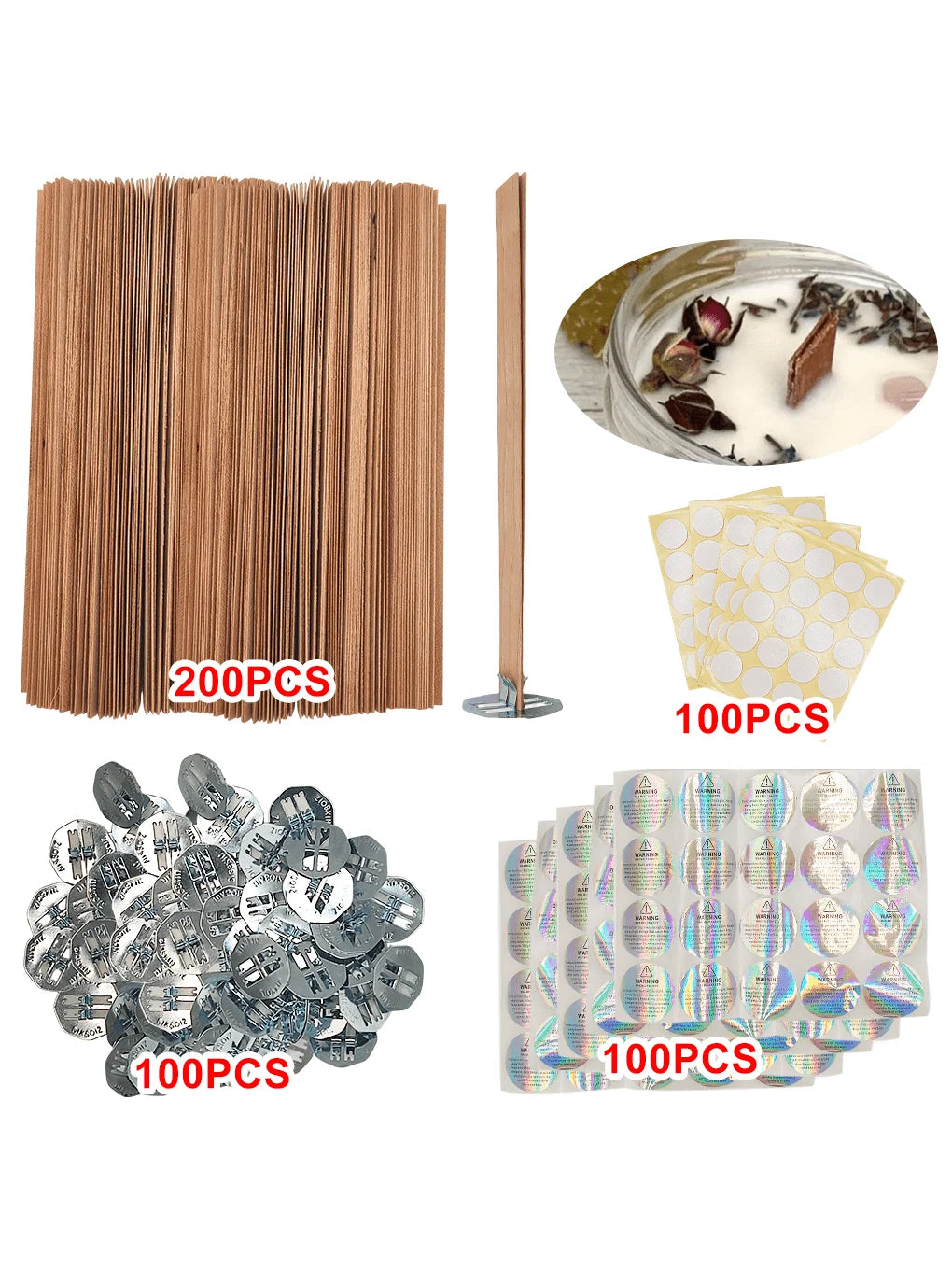 100 Pieces/200 Pieces for Wicks for Candles, Ringing, with Iron Brackets, Candle Warning Labels DIY Candle Making