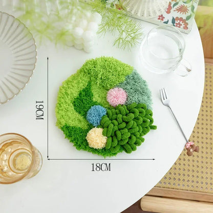 Latch Hook Coaster Kits for Beginners Moss Simple Embroidery Yarn Rugs Hooking
