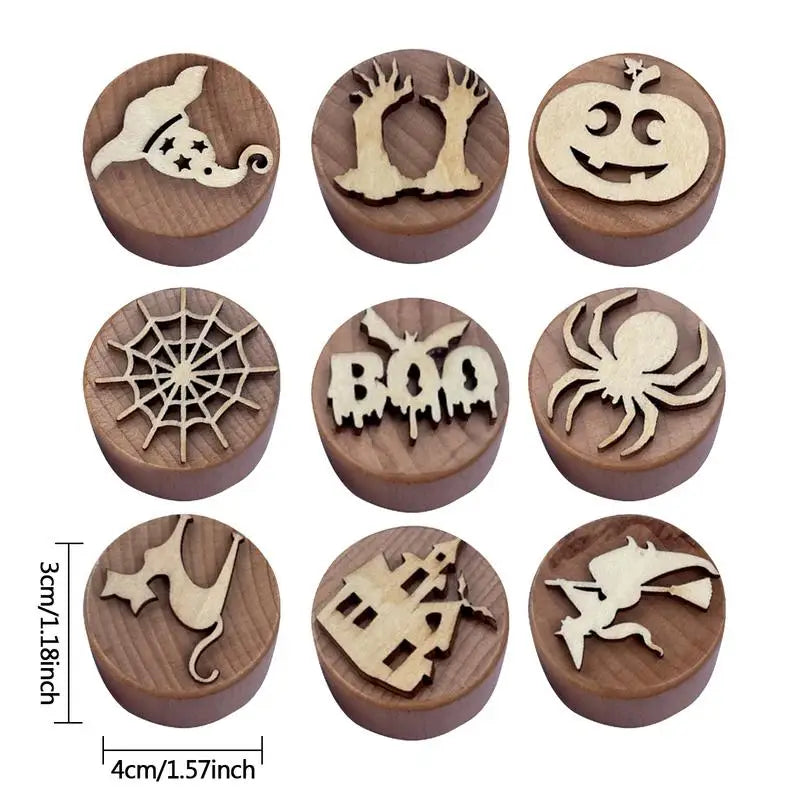 Halloween Clay Stamp Kit 9pcs Wooden Handmade Stamp Set