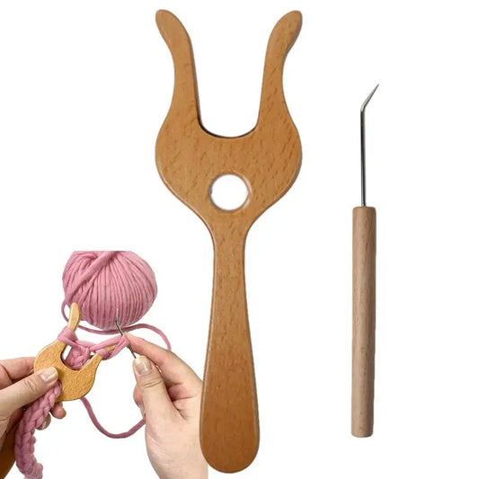 Cord Knitting Fork Wooden Weaving Fork With Loom Hook Crocheting Knitting Fork For Braiding Beginners