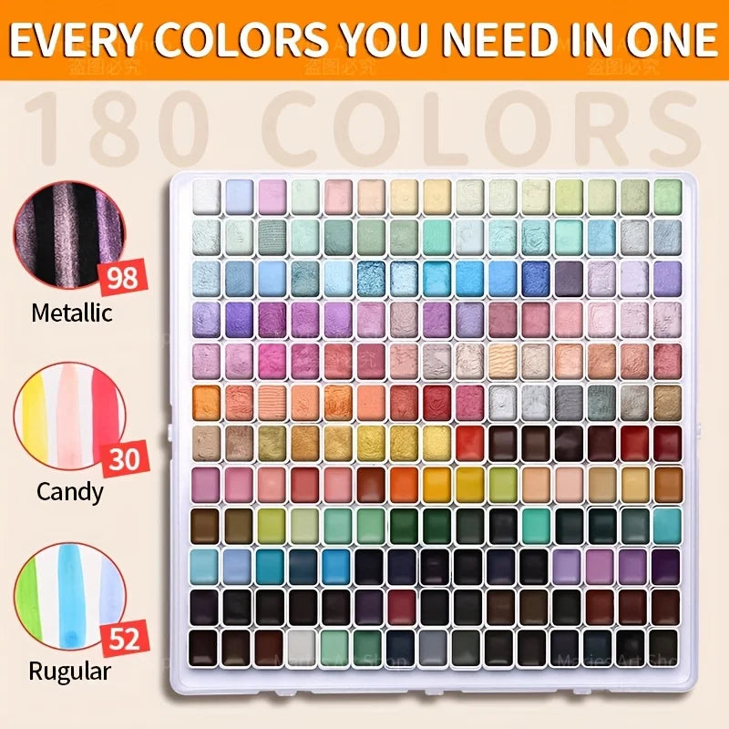 180 Colors Pearl Shimmer Watercolor Paint Set – Premium Metallic Shifting, Vibrant Professional Pigments