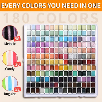 180 Colors Pearl Shimmer Watercolor Paint Set – Premium Metallic Shifting, Vibrant Professional Pigments