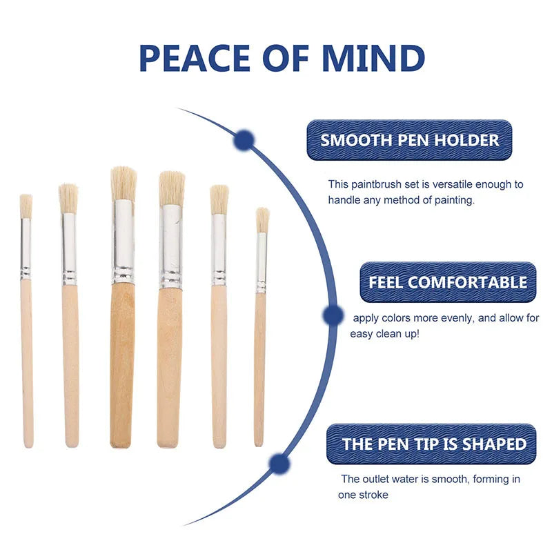 6pcs Stencil Paint Brushes Set Bristle Hair Wooden Handle