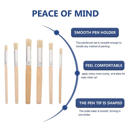 6pcs Stencil Paint Brushes Set Bristle Hair Wooden Handle