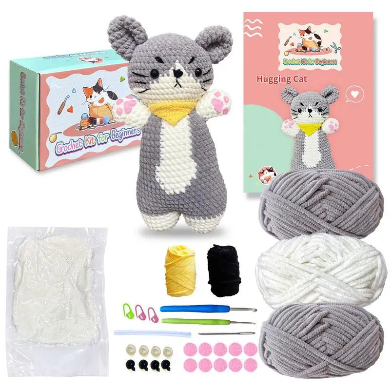Crochet Kit For Kids Cute Cat Crochet Material Set For Beginners With Steps