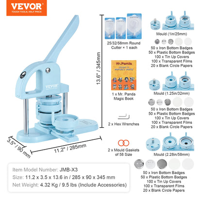 SucceBuy 3-IN-1 Button Maker Machine with Panda Magic Book Ergonomic Arc Handle Punch Press Kit