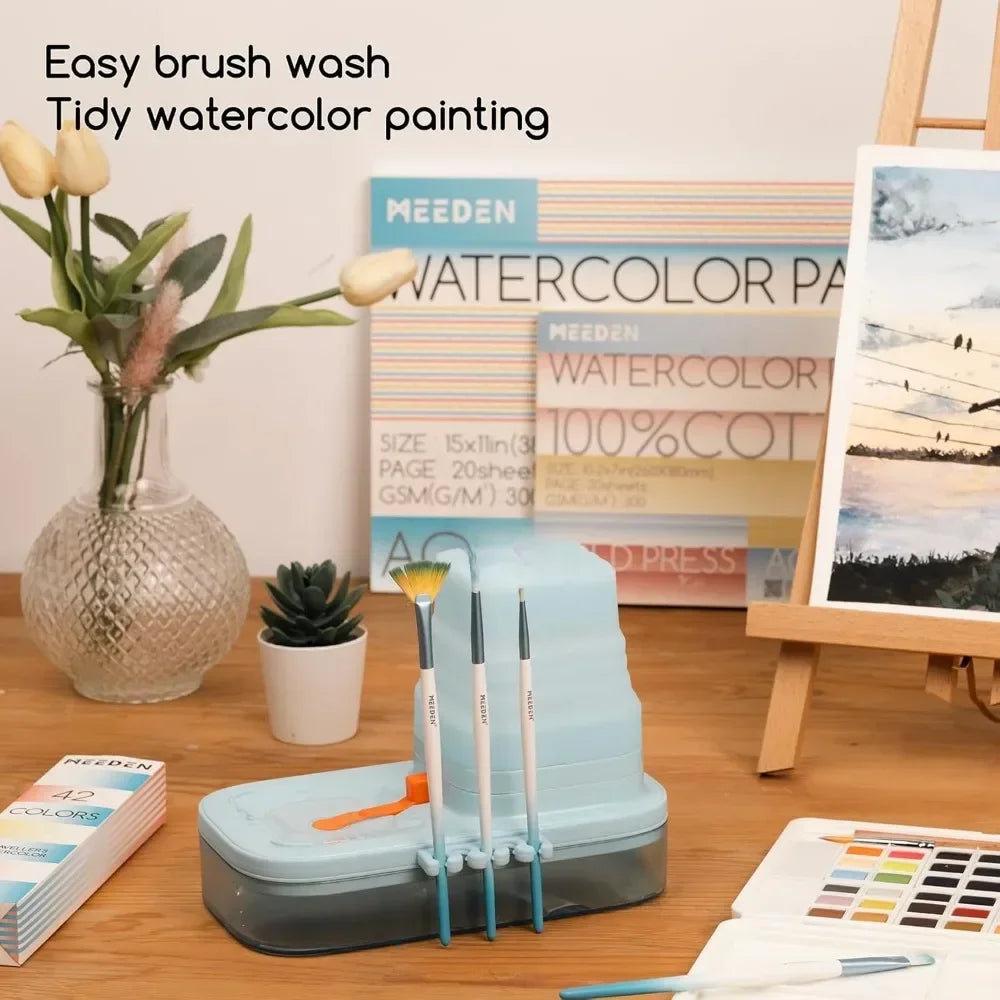 Paint brush cleaner with 5-tank silicone brush holder - for acrylic watercolor and water-based paints